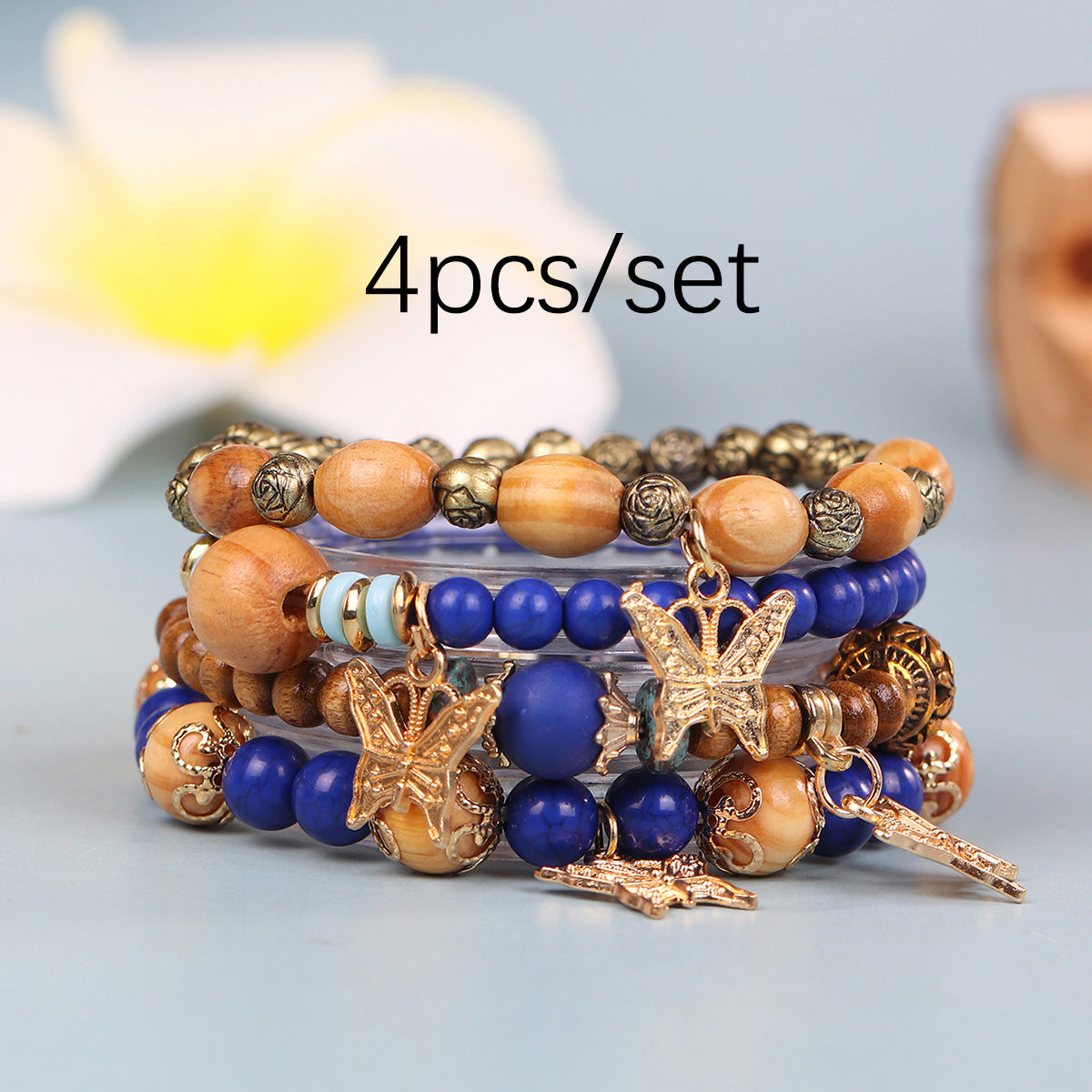 Pulsera multicapa con mariposas y cuentas estilo bohemio vintage