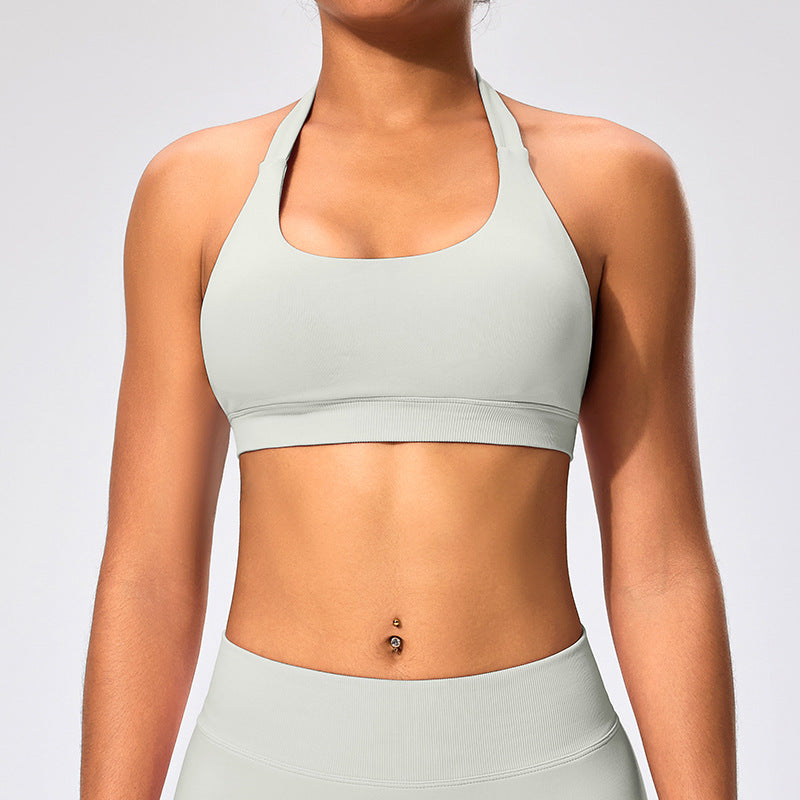 Haut de yoga sexy à col licou et couleur unie pour femme