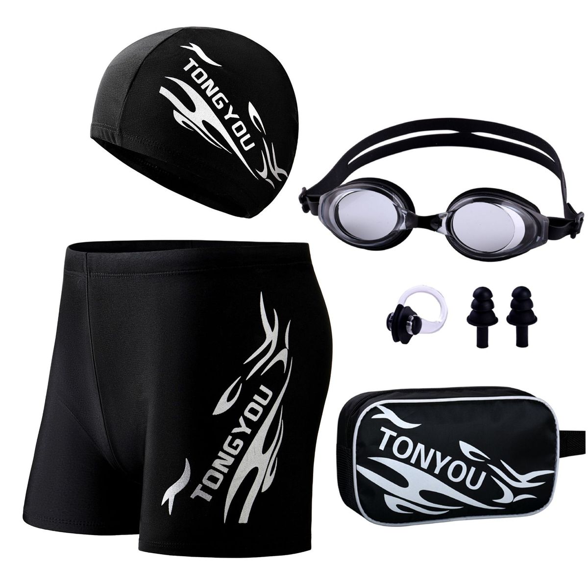 Conjunto de traje de baño con gorra y gafas estampadas informales a la moda para hombre