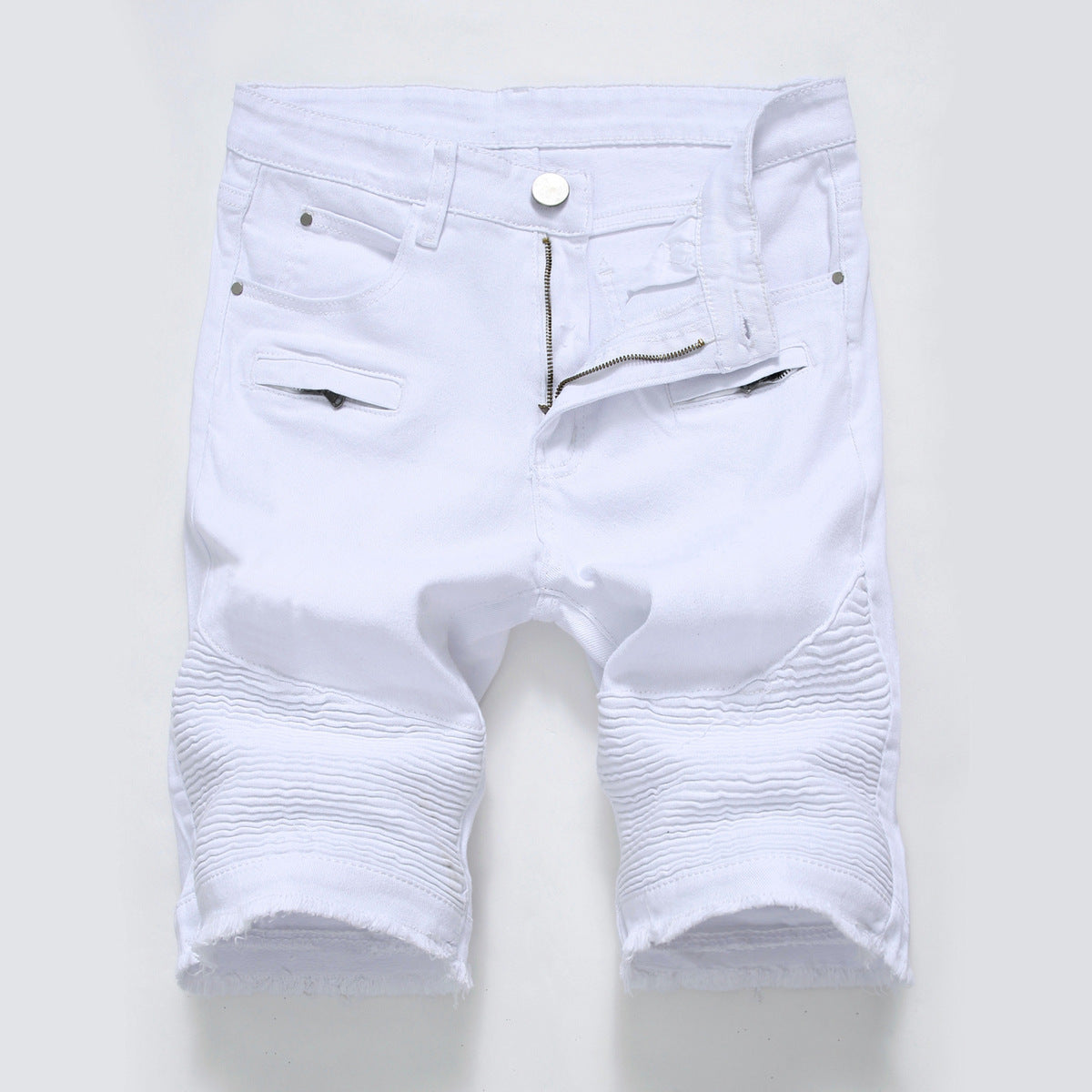 Men Fashion Casual Zipper Wrinkle Stretch Denim Shorts