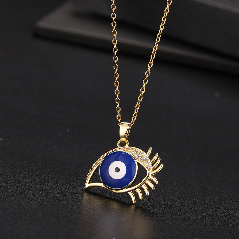 Collar con colgante de ojo de diablo de circonita multicolor para mujer