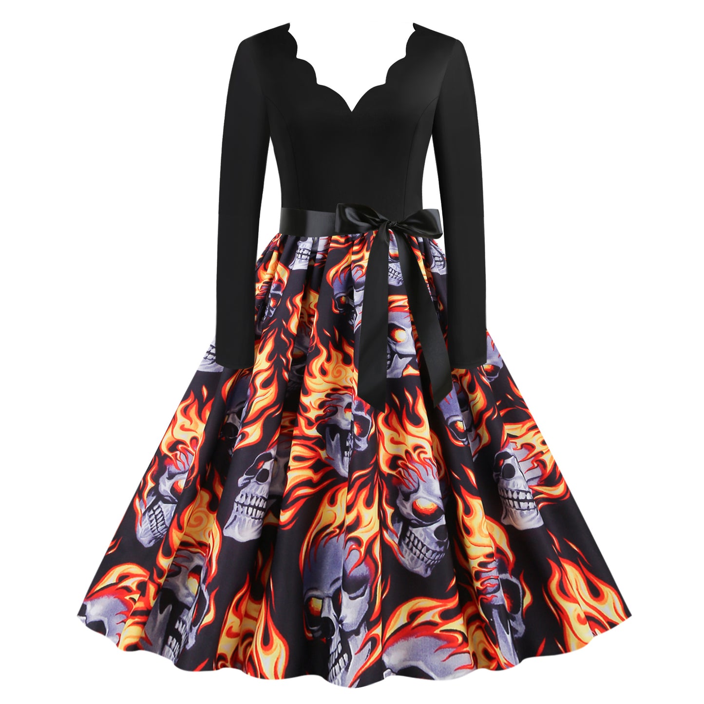 Vestido informal de Halloween con estampado de calavera y rosa para mujer