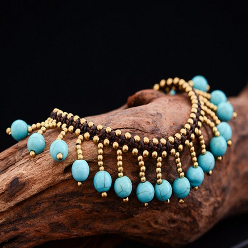 Tobillera bohemia con borlas trenzadas hechas a mano