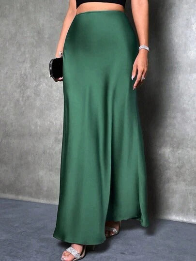 Women Fashion Casual Solid Color Satin Skirt