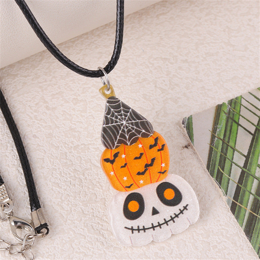 Collar acrílico creativo de calabaza fantasma con dibujos animados de Halloween