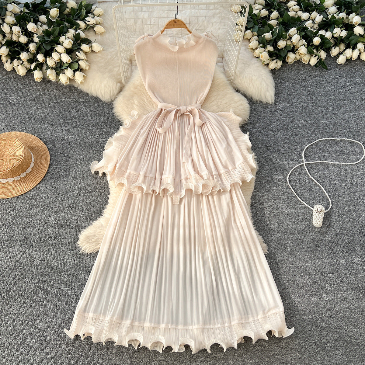 African Women Summer Pleated Ruffled Maxi Dress