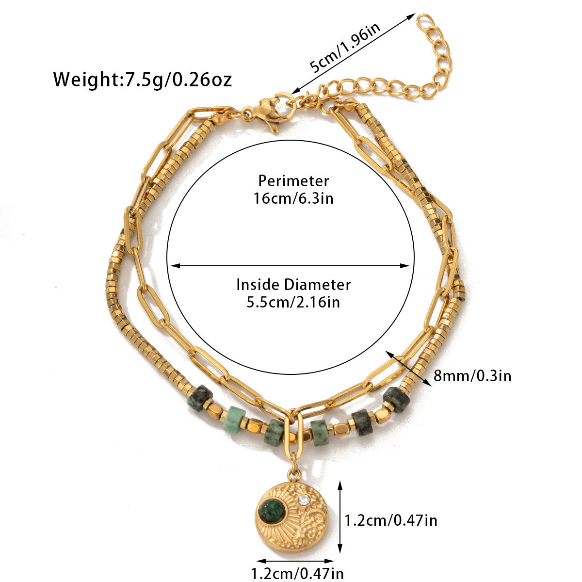 Pulsera bohemia de cuentas de acero y titanio de doble capa
