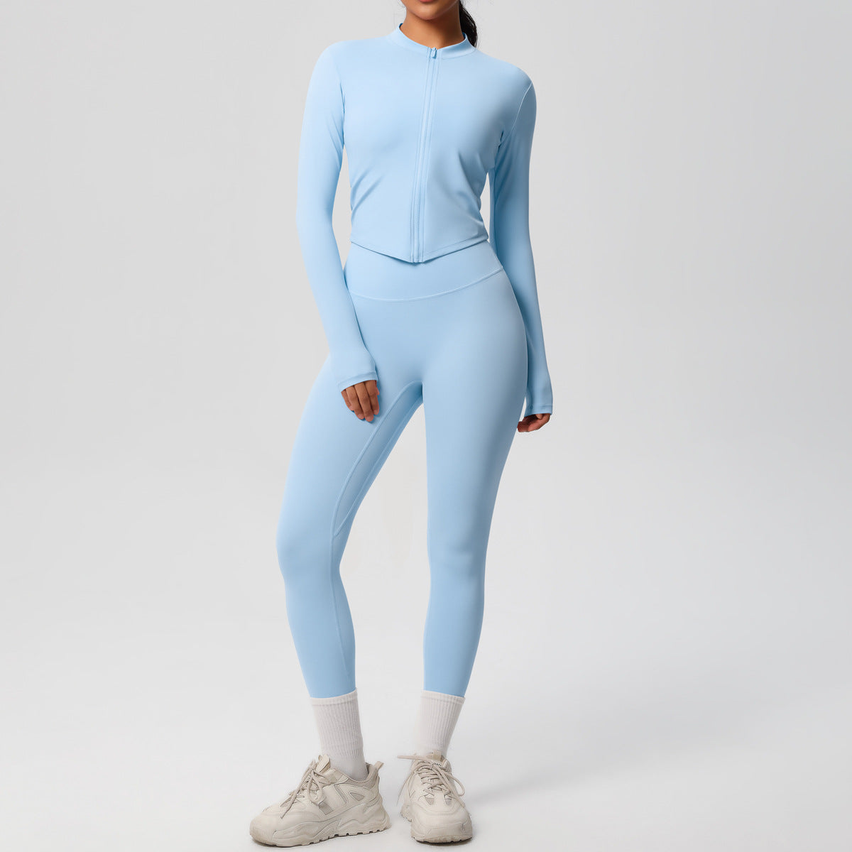 Conjunto de top de manga larga de color liso para yoga para mujer
