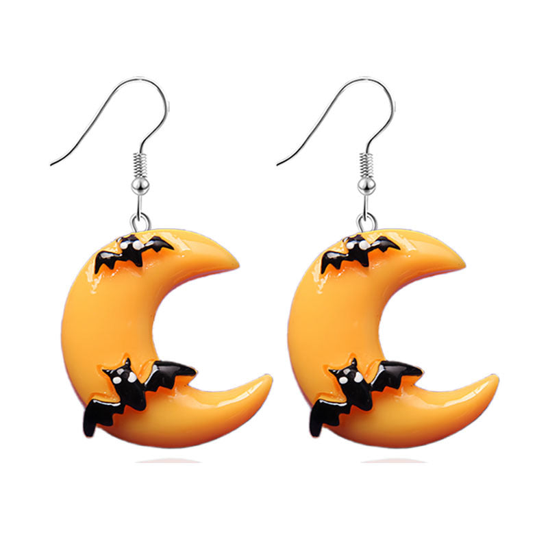 Pendientes de resina con diseño divertido de murciélago, calabaza y fantasma para Halloween para mujer