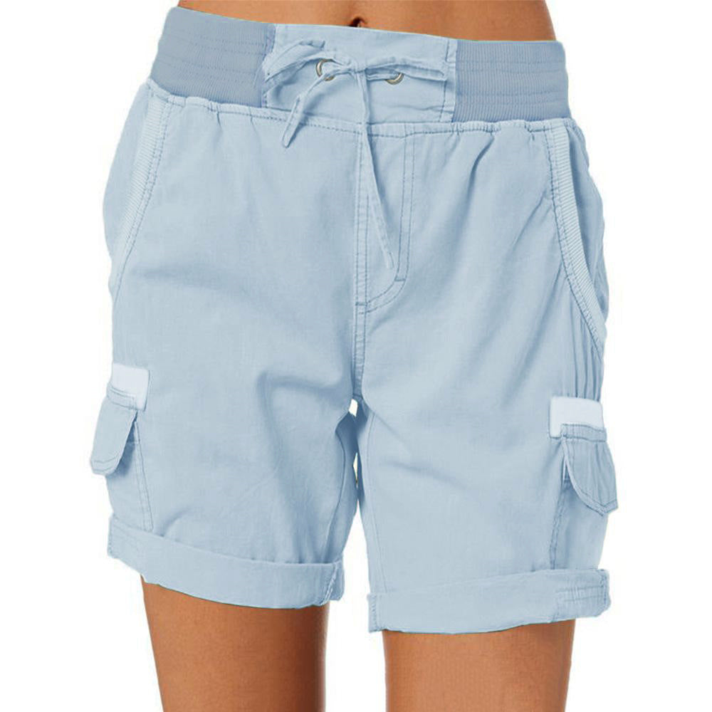 Pantalones cortos casuales de cintura alta de color sólido a la moda para mujer