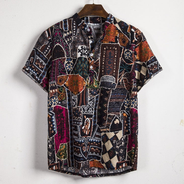 Camisa informal de vacaciones para hombre con estampado de flores diminutas en 3D