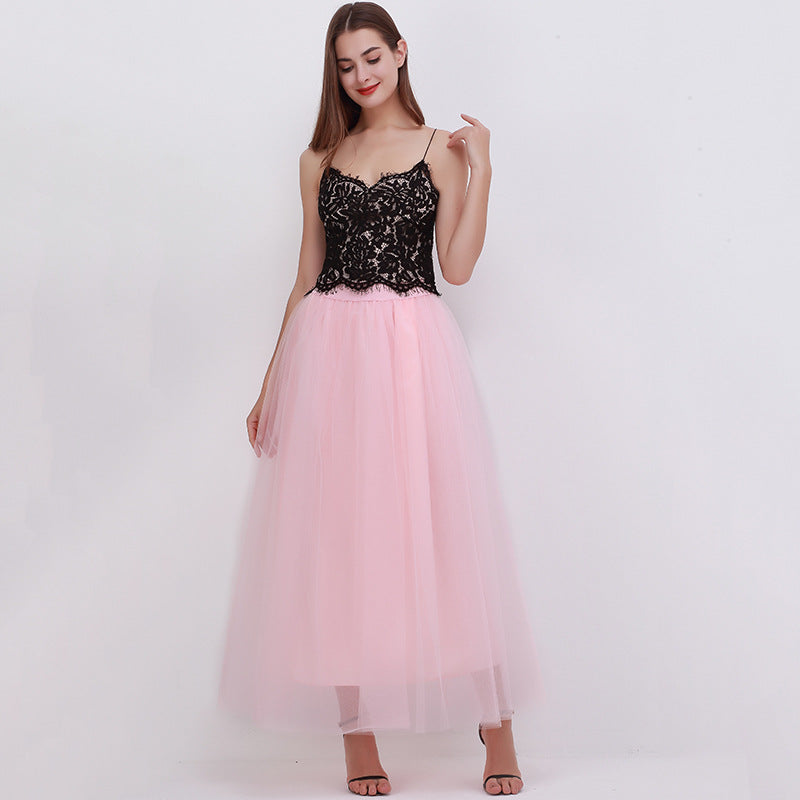 Women Fashion Solid Color Mesh Skirt