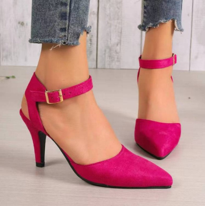 Chaussures à talons hauts en daim à bout pointu et couleur unie pour femmes