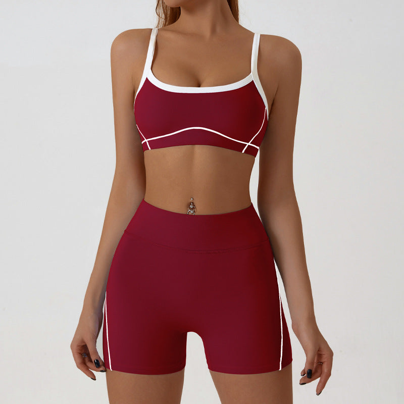 Women Fashion Contrast Color Bra Tight Shorts Set