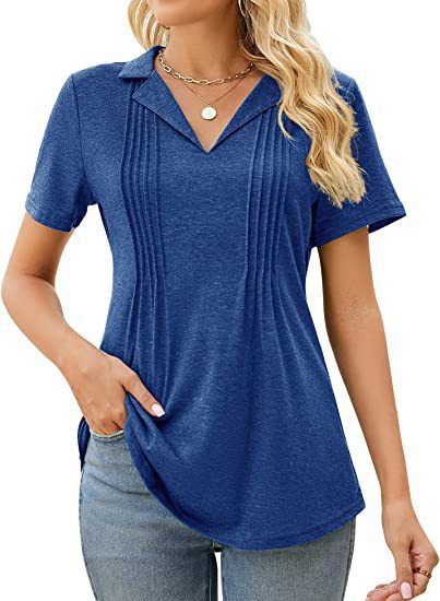 Summer Women Casual V-Neck Short Sleeve Blank T-Shirt