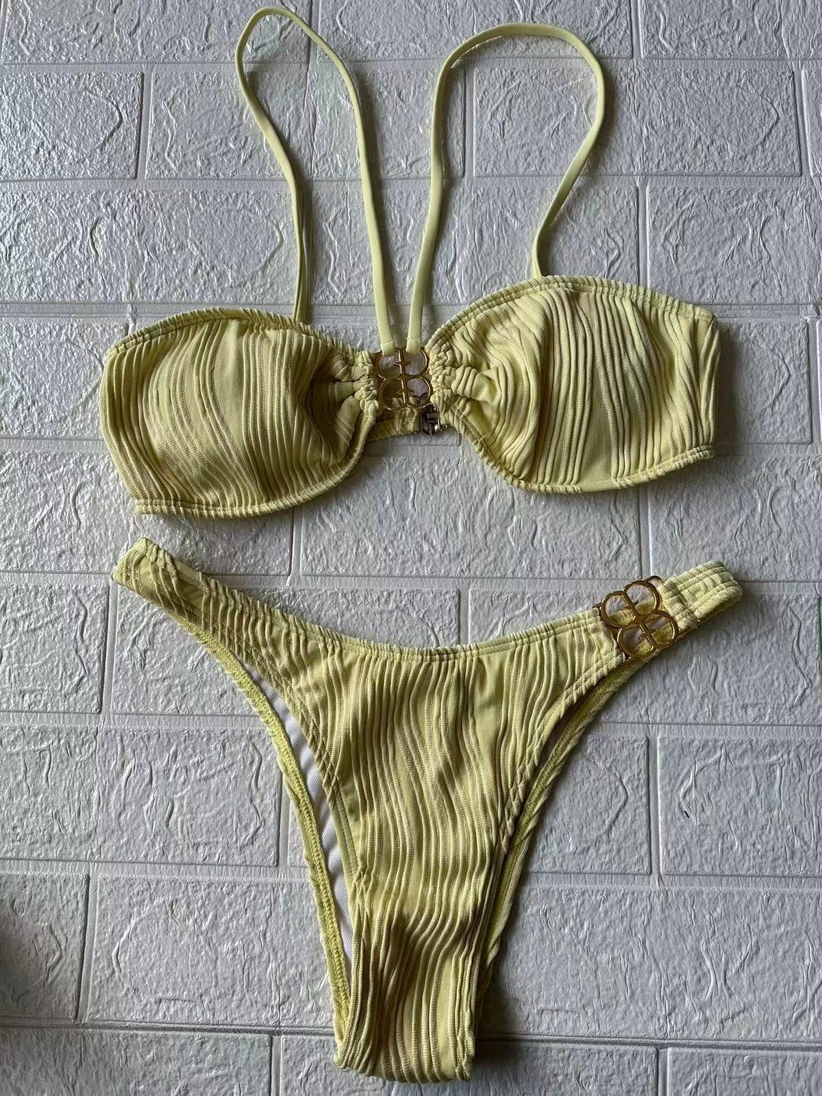 Bikini plisado de color sólido sexy de moda para mujer