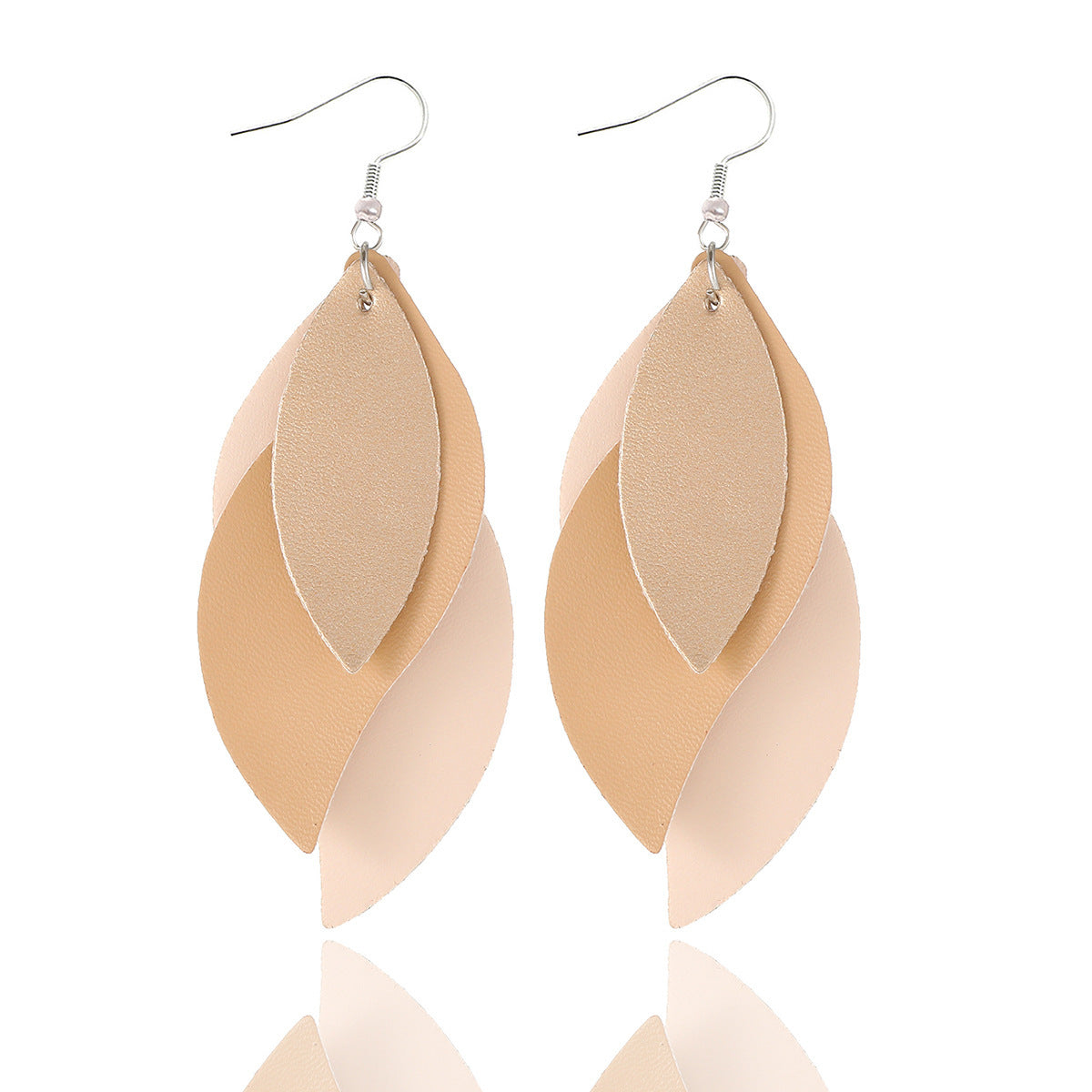 Women Fashion Pu Leather Triple Leaf Shape Earrings