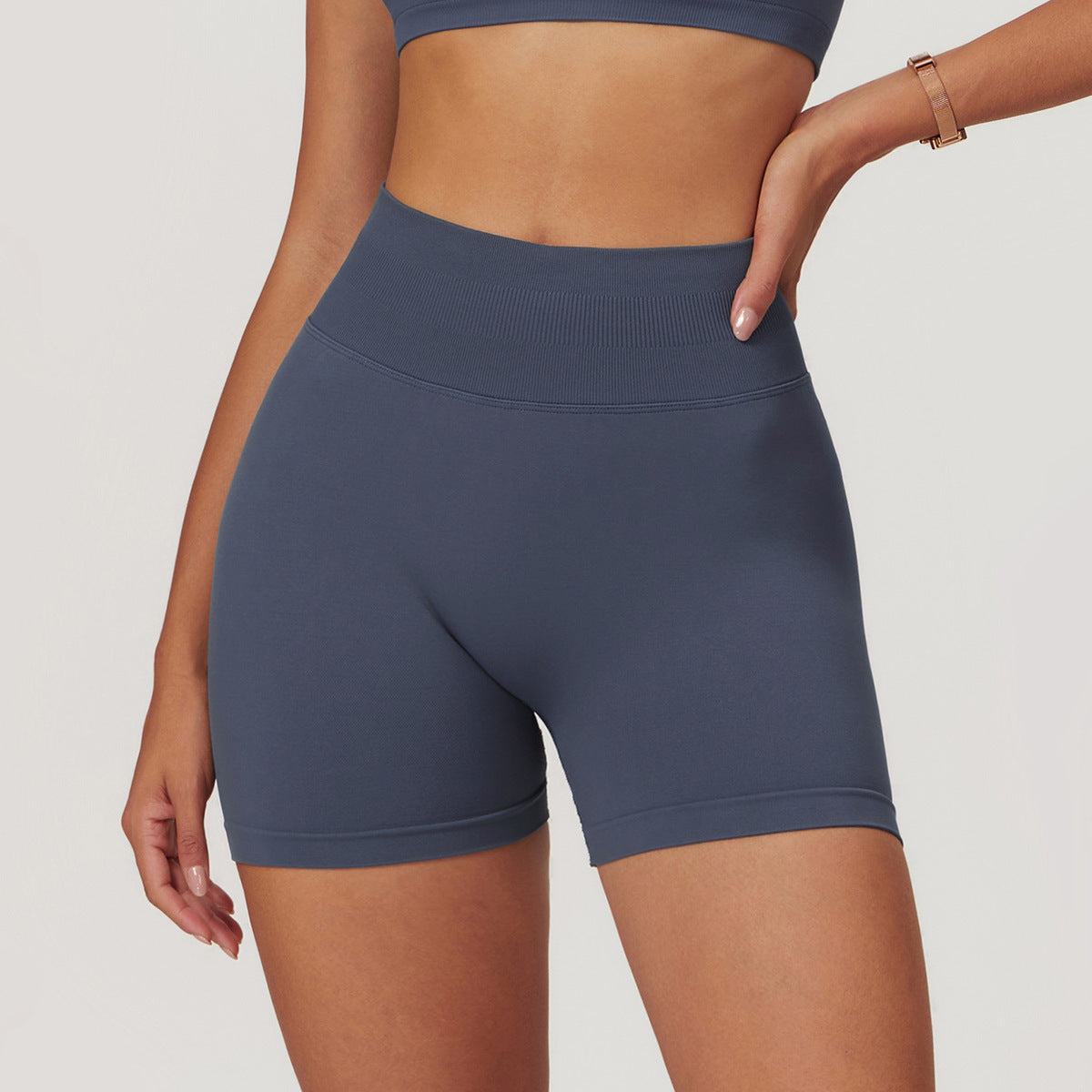 Short de sport taille haute pour femme, couleur unie, pour le yoga