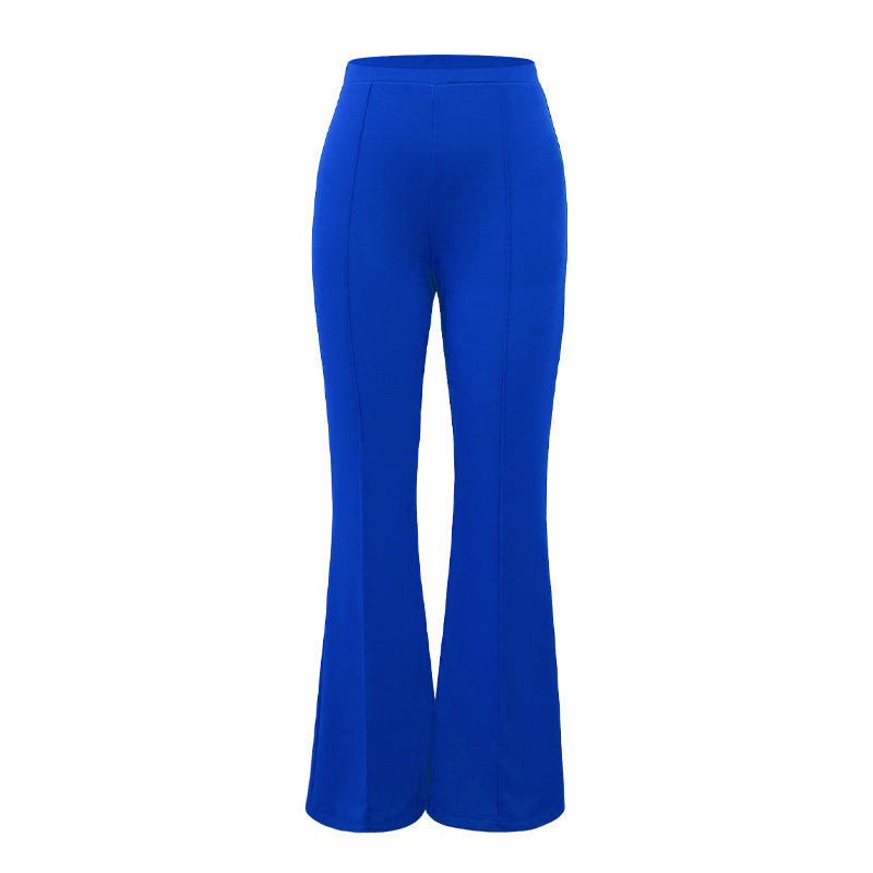 Pantalon large décontracté de couleur unie pour femme