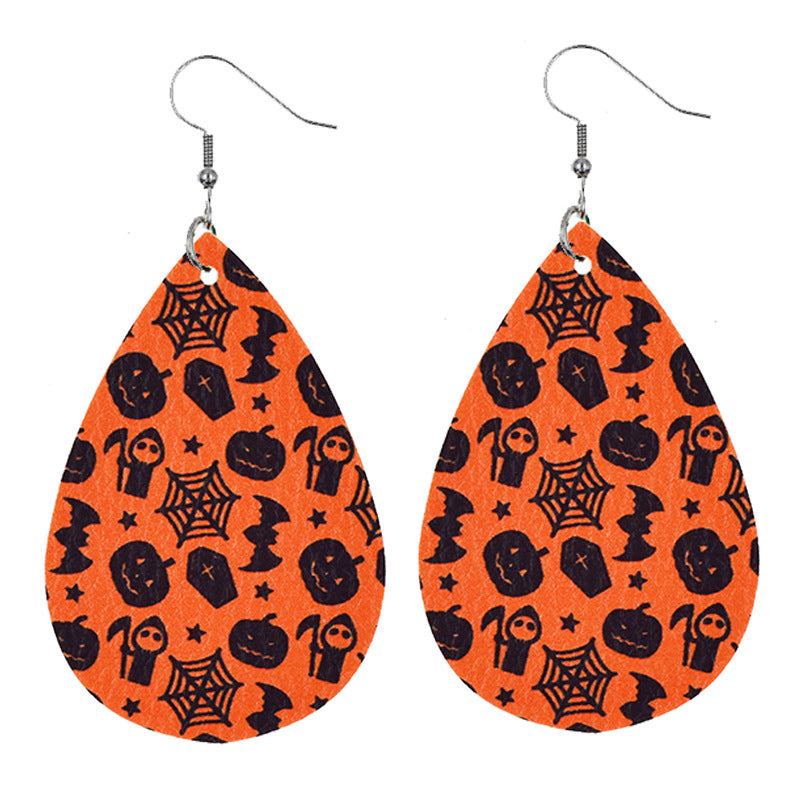 Halloween Women'S Leather Spider Pumpkin Earrings
