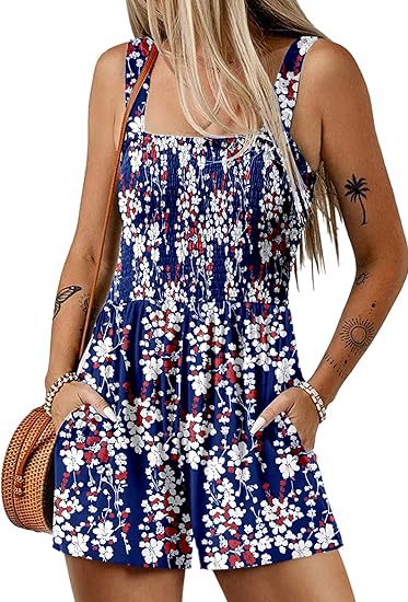 Women Casual Floral Printed Pleated Rompers