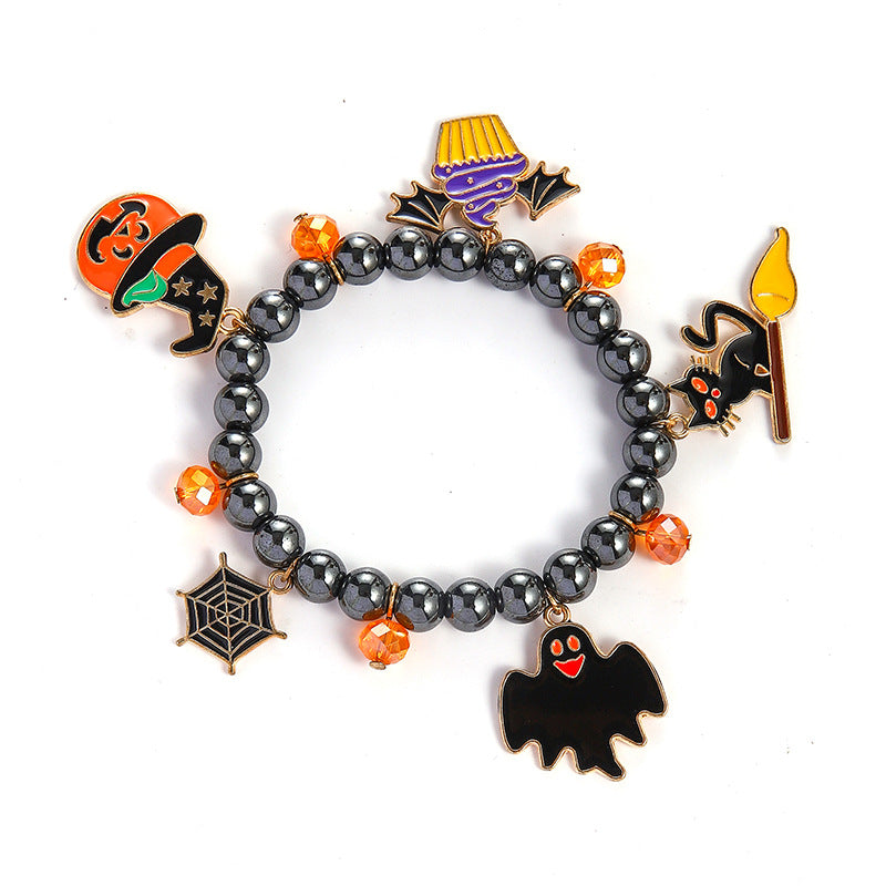 Pulsera fantasma con cabeza de calabaza esmaltada para Halloween