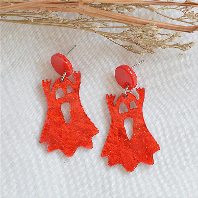 Pendientes colgantes de acrílico con diseño de esqueleto de Halloween para mujer