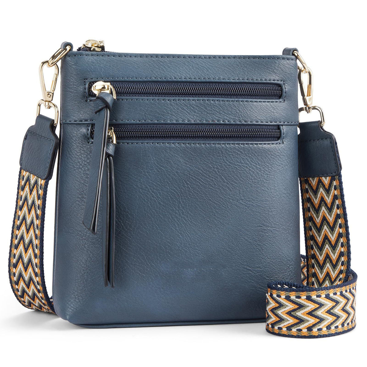 Women Multi-Zipper Pocket Vertical Crossbody Bag