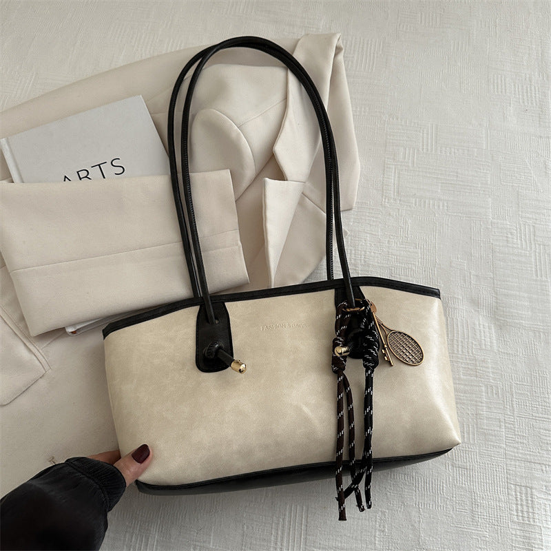 Bolso tote retro de gran capacidad con colgante para mujer, estilo urbano, de PU.