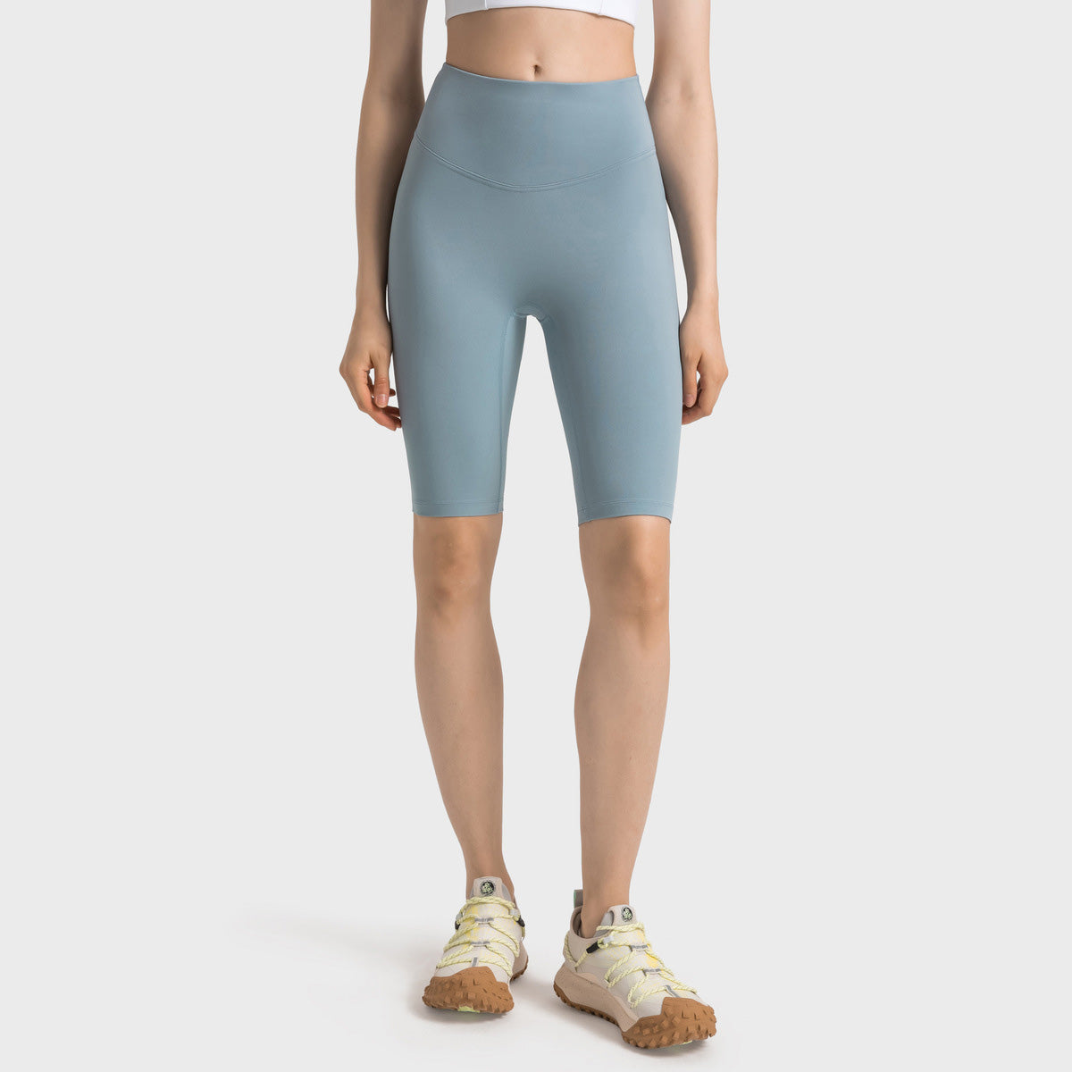 Pantalones cortos de yoga de cintura alta de color sólido casuales de moda para mujer