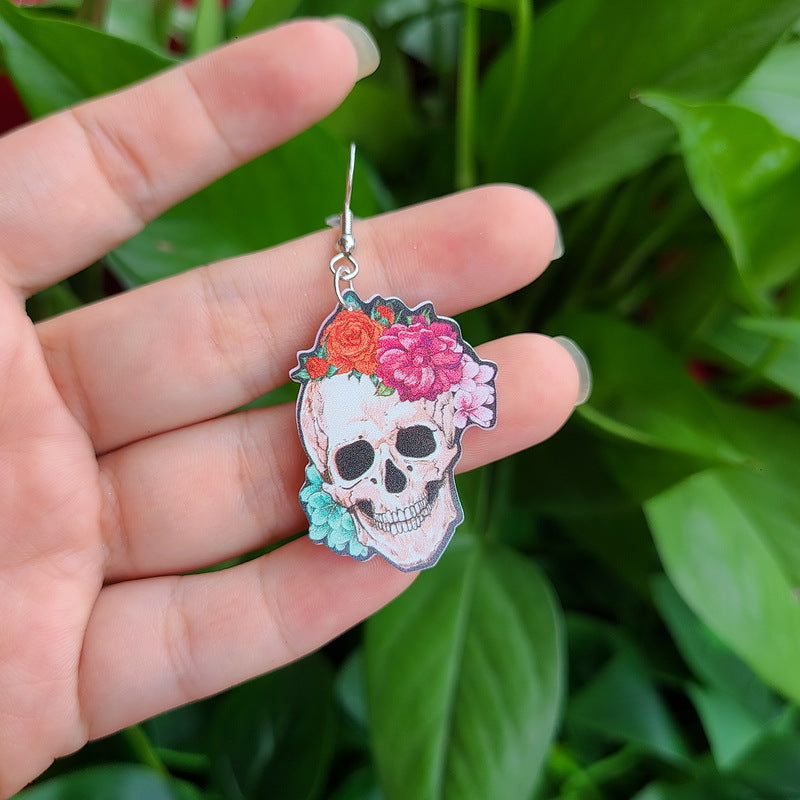 Women Halloween Scary Acrylic Flower Dangle Earrings