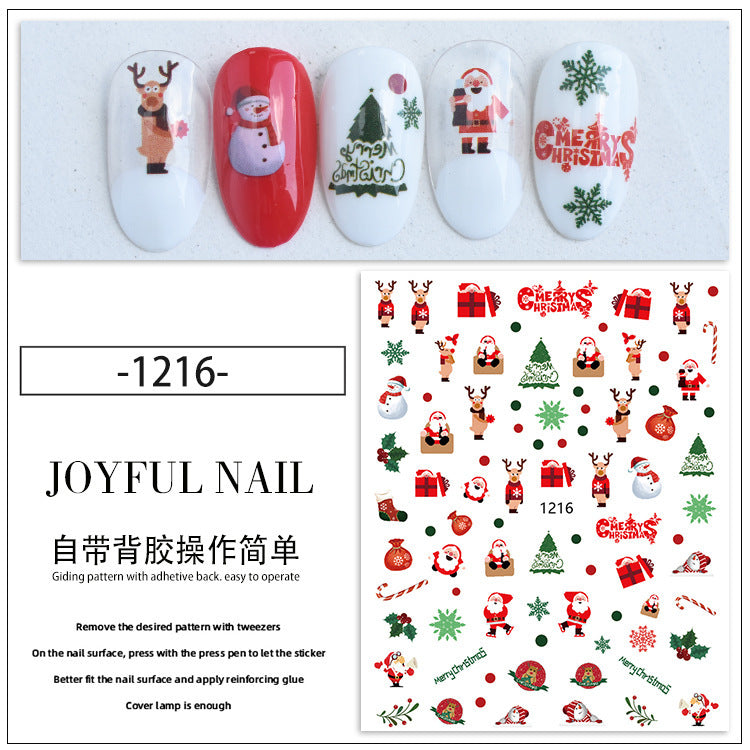 Autocollant pour nail art DIY motif flocon de neige, élan et clochette de Noël