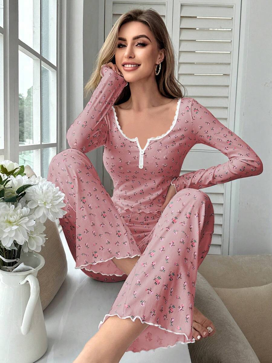 Women Fashion Casual Floral Printed Pajamas Set