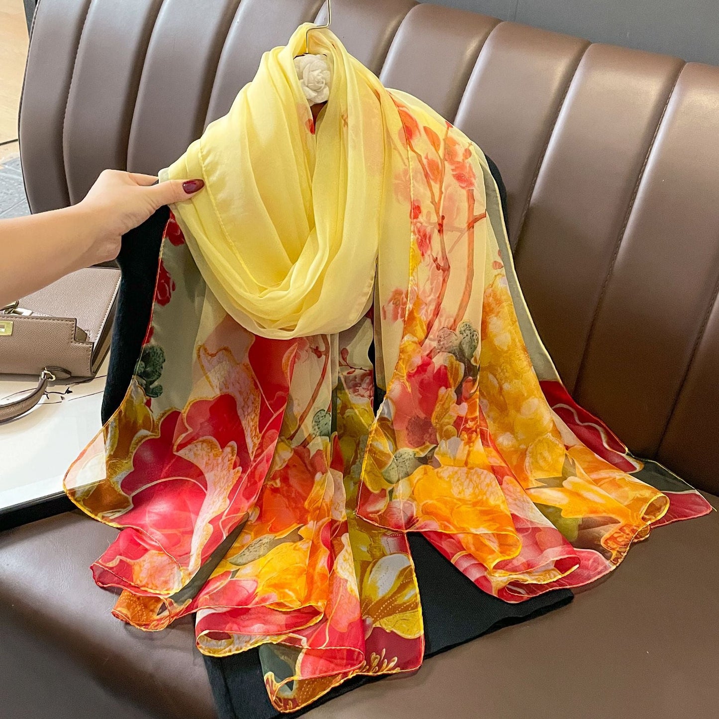 Bufanda de malla con estampado floral de moda de verano para mujer