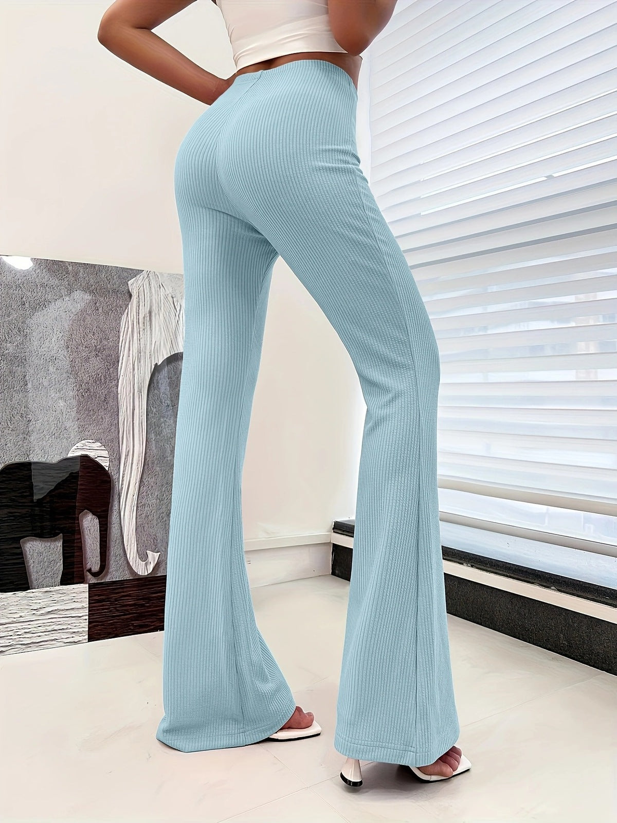 Women Casual Solid Color Micro-Pants with High Waist