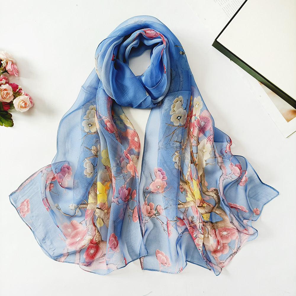 Bufanda con estampado de flor de ciruelo suave de Easide Beach con protector solar de verano