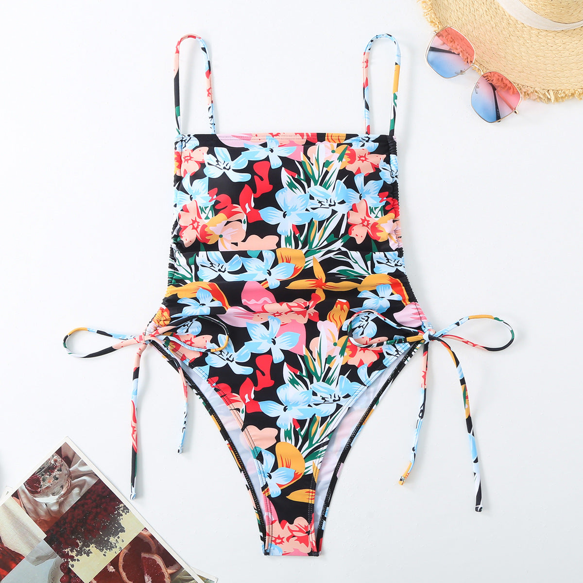 Maillot de bain à cordon de serrage imprimé floral pour femme
