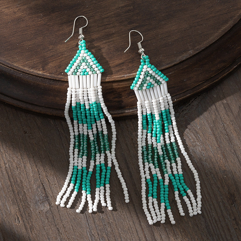 Boucles d'oreilles bohèmes à pampilles et perles de riz pour femmes