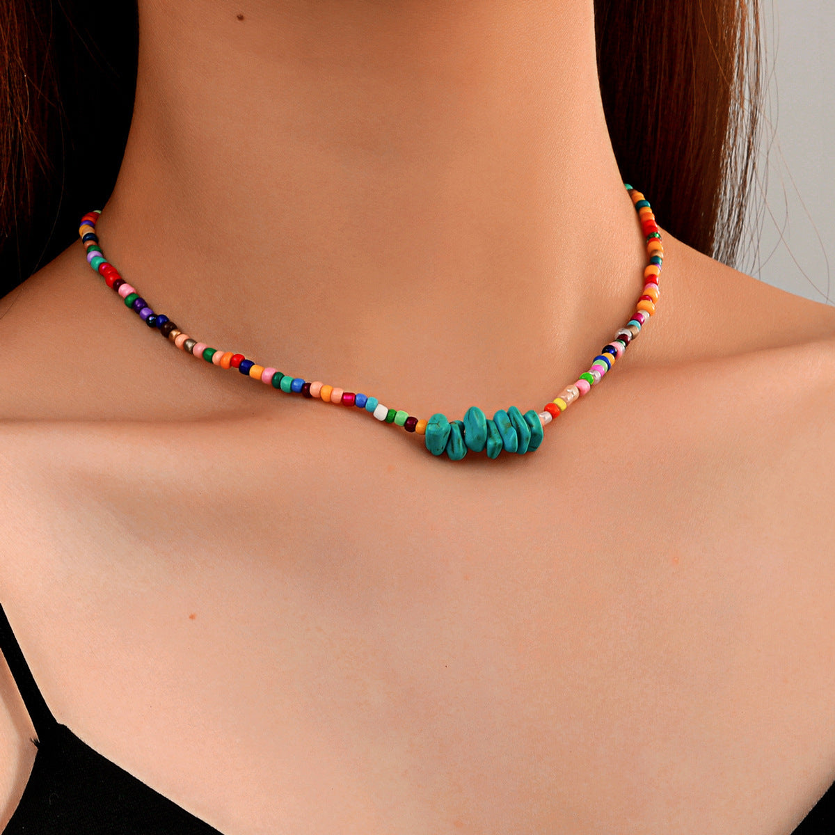 Collar bohemio de cuentas multicolores para mujer