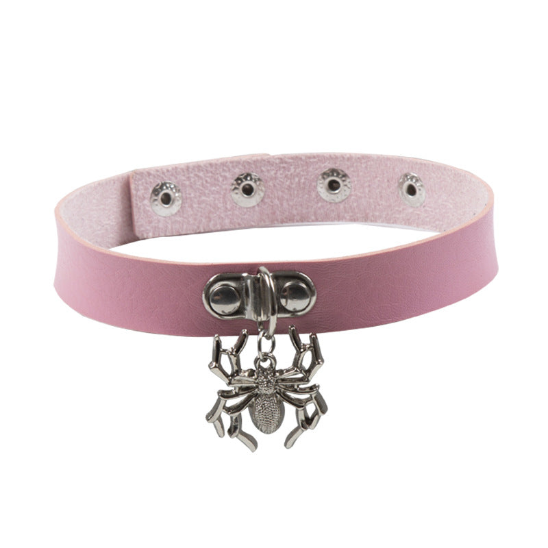 Gargantilla de cuero con colgante de araña punk de moda para Halloween para mujer
