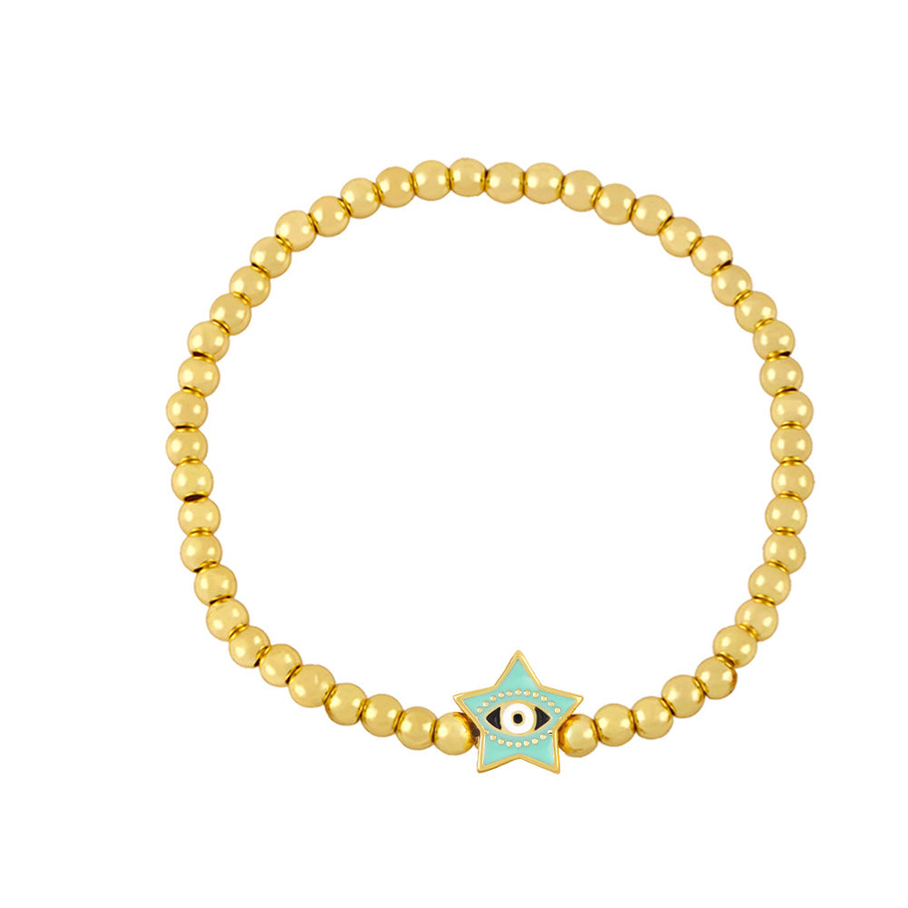 Pulsera de cuentas doradas con ojos de diablo y estrellas sencillas a la moda para mujer