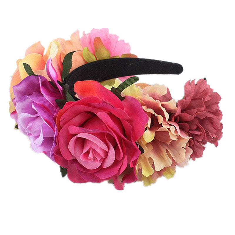 Bandeau de fleurs roses en tissu rétro pour fête d'Halloween