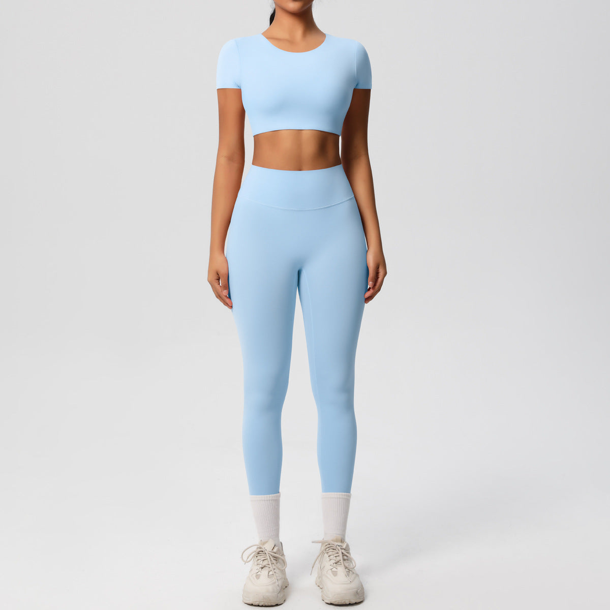 Ensemble de sport deux pièces de yoga pour femmes, couleur unie