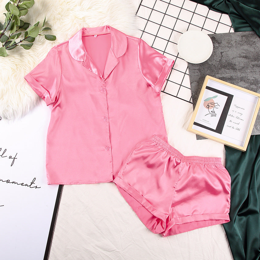 Ensemble pyjama ample et décontracté en soie pour femme, haut à manches courtes et short