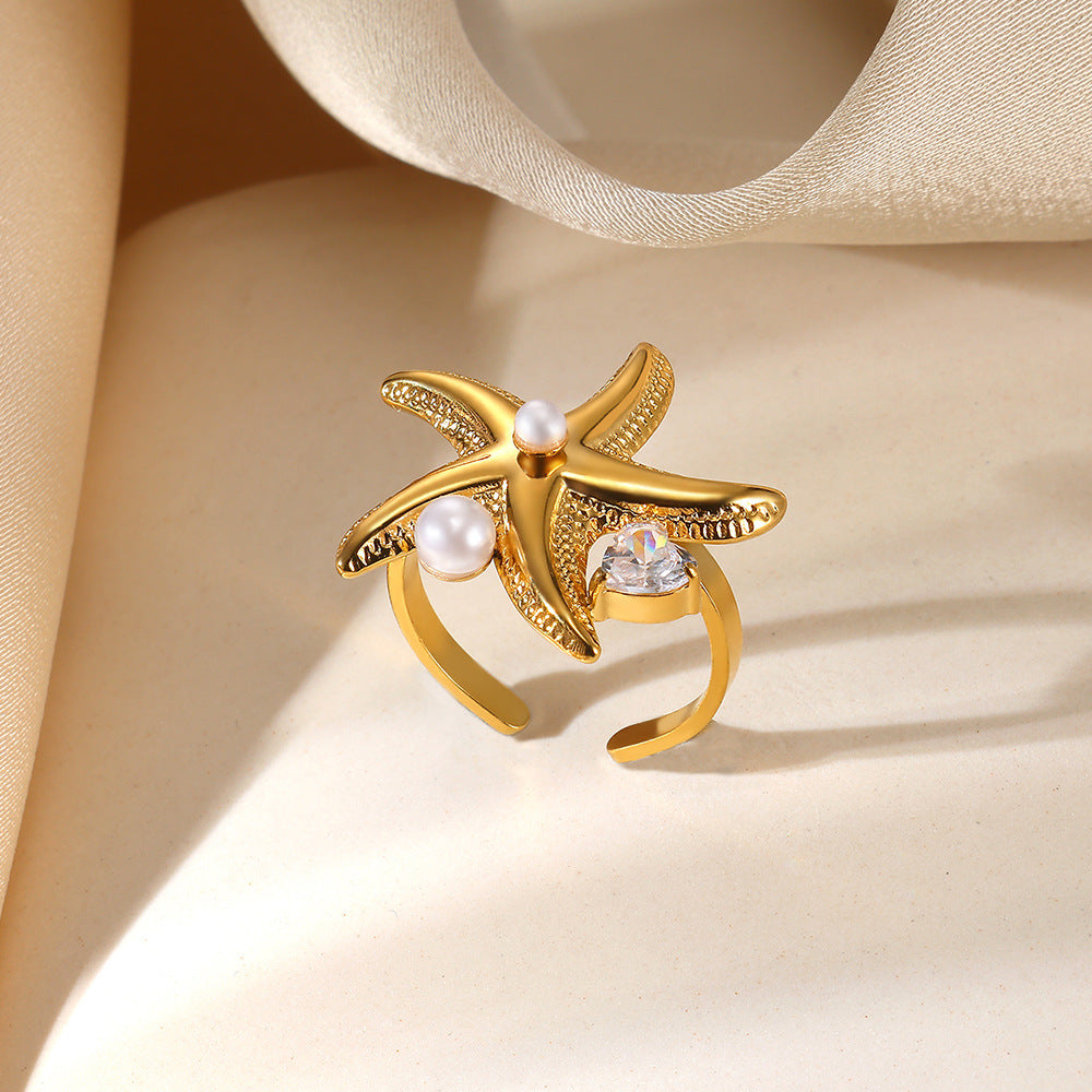 Anillo de amor con estrella de acero y titanio exagerado para mujer