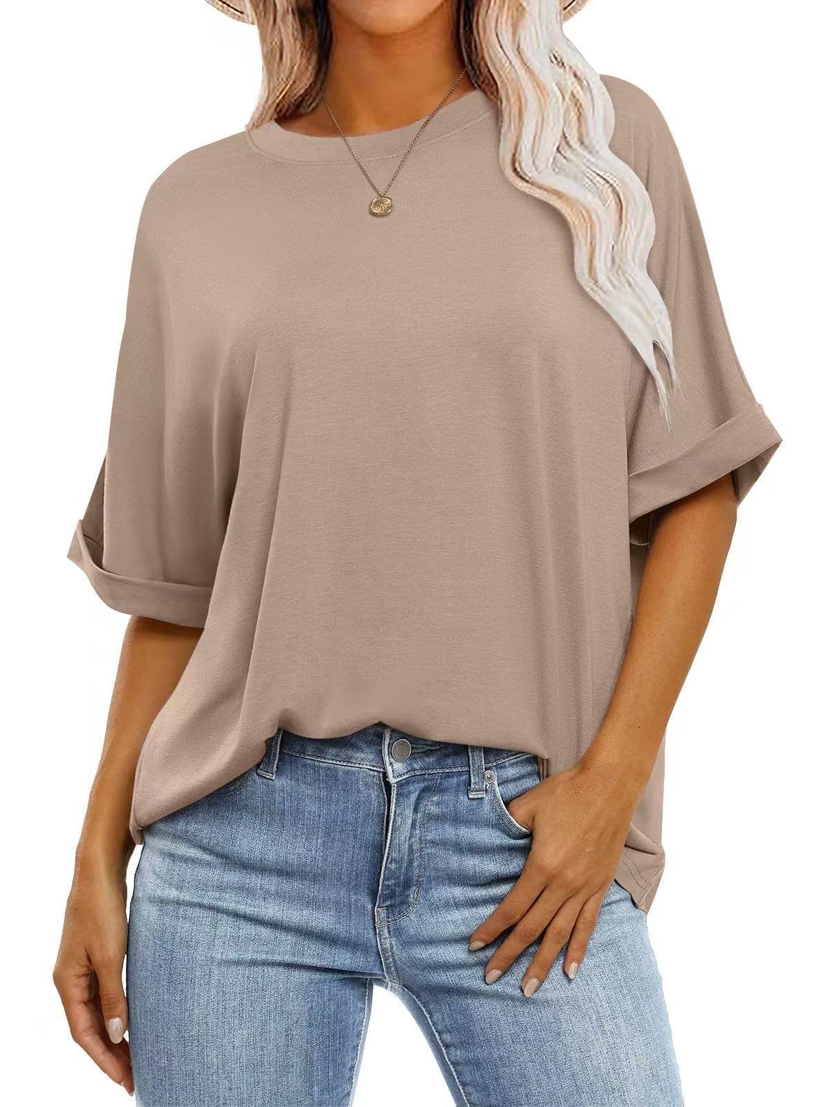 Women Casual Solid Color Spandex Loose T-Shirt