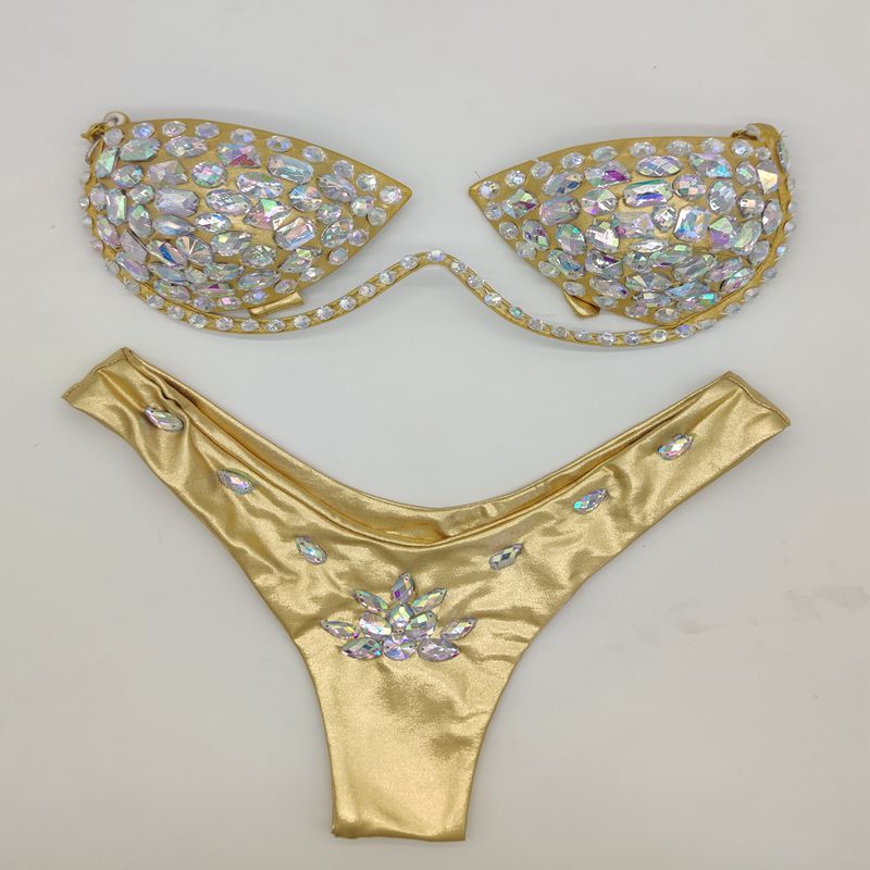 Traje de baño bikini sexy con diamantes de imitación a la moda para mujer