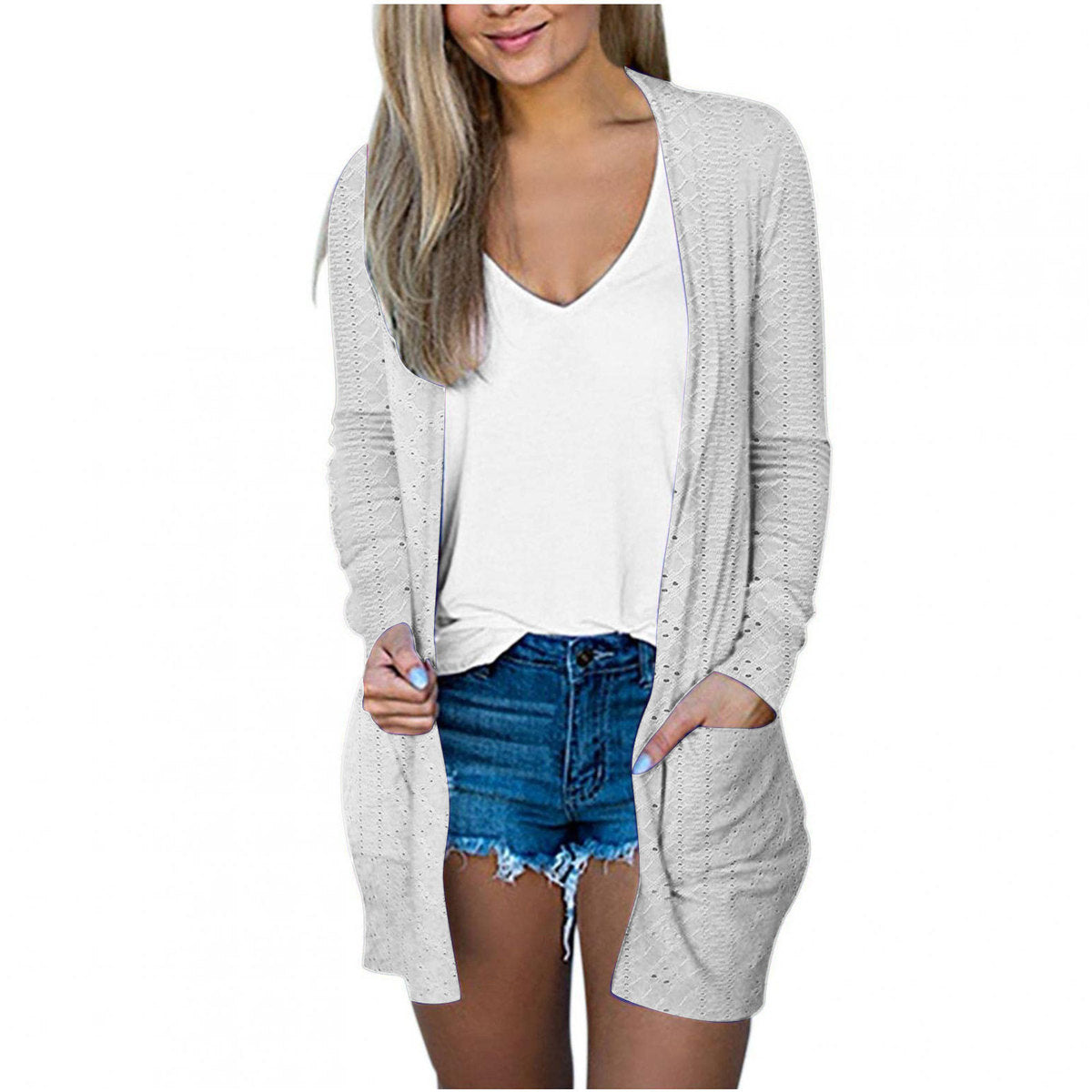 Manteau décontracté à manches longues pour femme, couleur unie