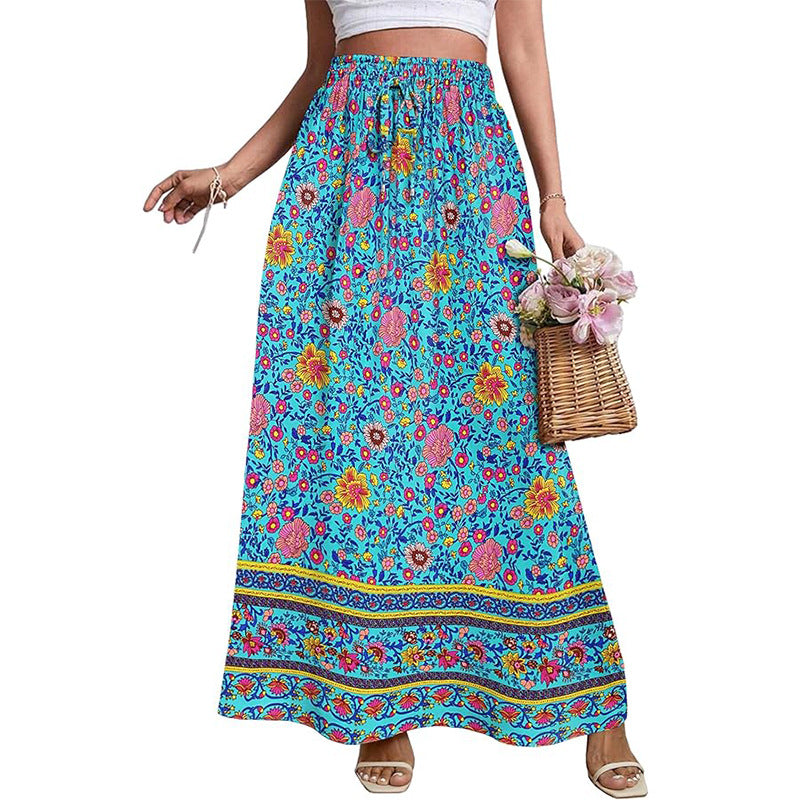 Falda holgada de cintura alta con estampado floral informal a la moda para mujer