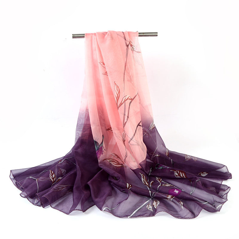 Écharpe en mousseline de soie à imprimé floral pour femme, printemps-été